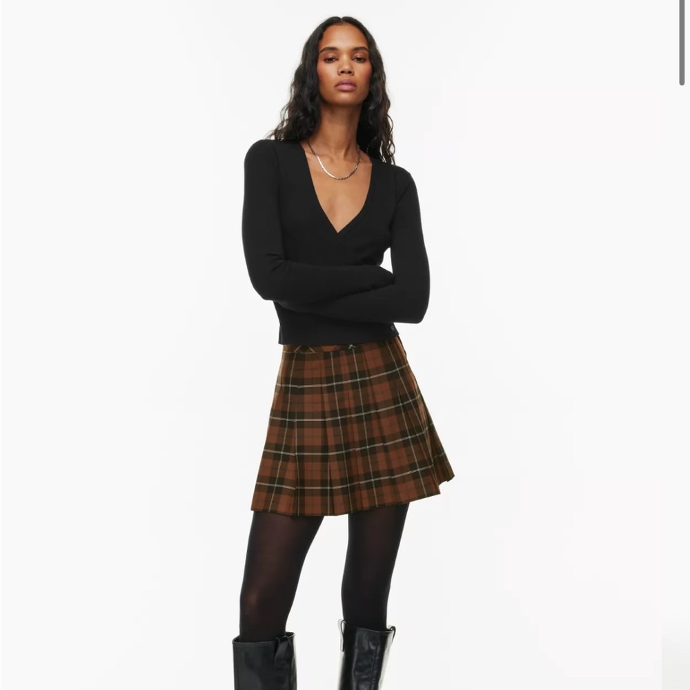 Aritzia Sunday Best Olive Micro Pleated Skirt